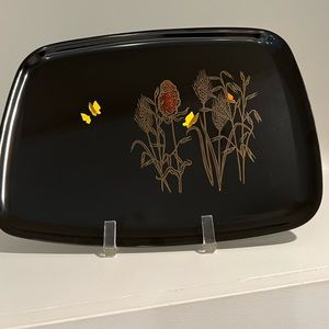 Black Lacquer Tray, 1970's Couroc Wheat & Butterflies, Tray, Decorative …